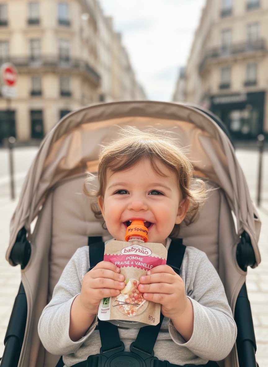 Bébé et sa gourde avec My Spouty